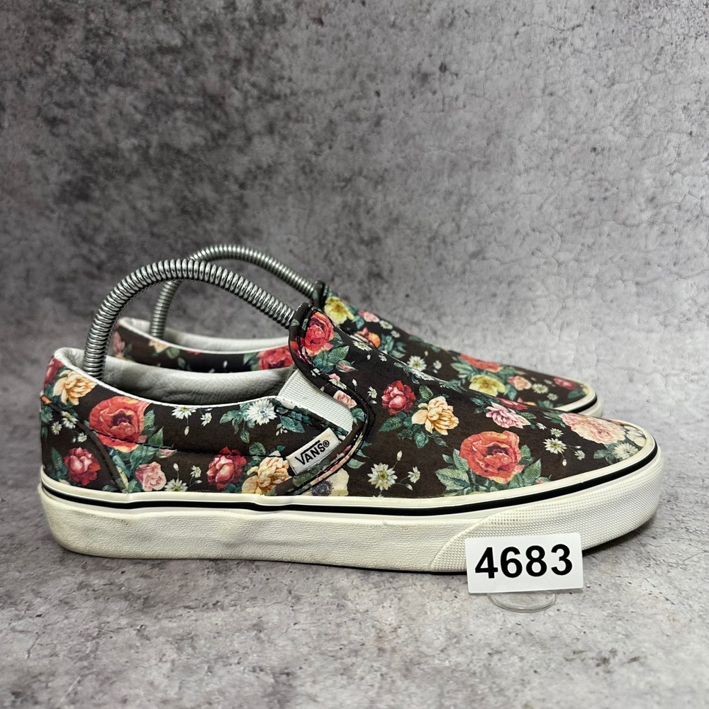 Vans Slip-On Women 9.5 Black Garden Floral Print Canvas Low Top Sneakers